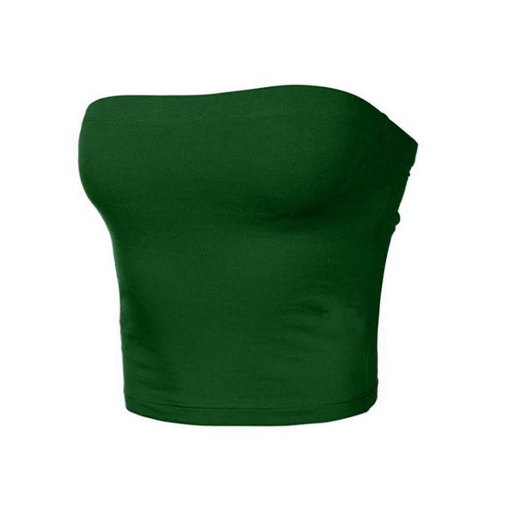 Club Bar Women Sexy Solid Color Vest Strapless Cropped Mini Bustier Slim Elastic Tube Top