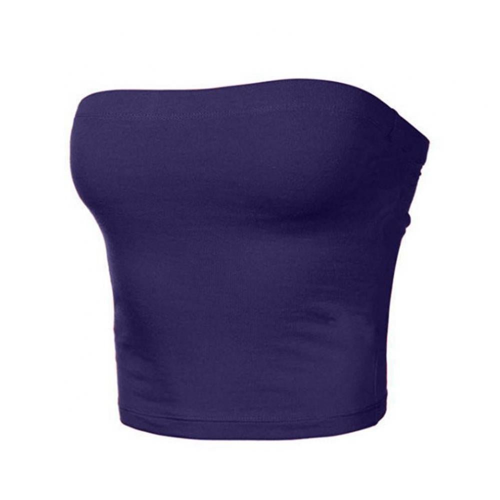 Club Bar Women Sexy Solid Color Vest Strapless Cropped Mini Bustier Slim Elastic Tube Top