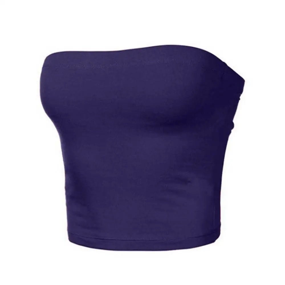 Club Bar Women Sexy Solid Color Vest Strapless Cropped Mini Bustier Slim Elastic Tube Top