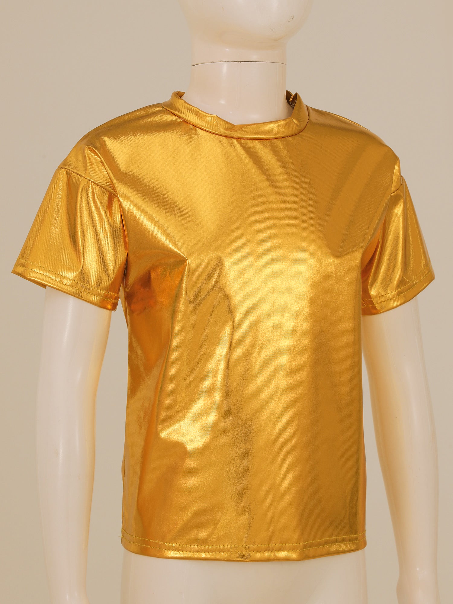 Children T-Shirt Shiny Metallic Short Sleeve Clothes Girl Boys Kids T-Shirt Hip Hop Jazz Dance Costume Top Performance Dancewear