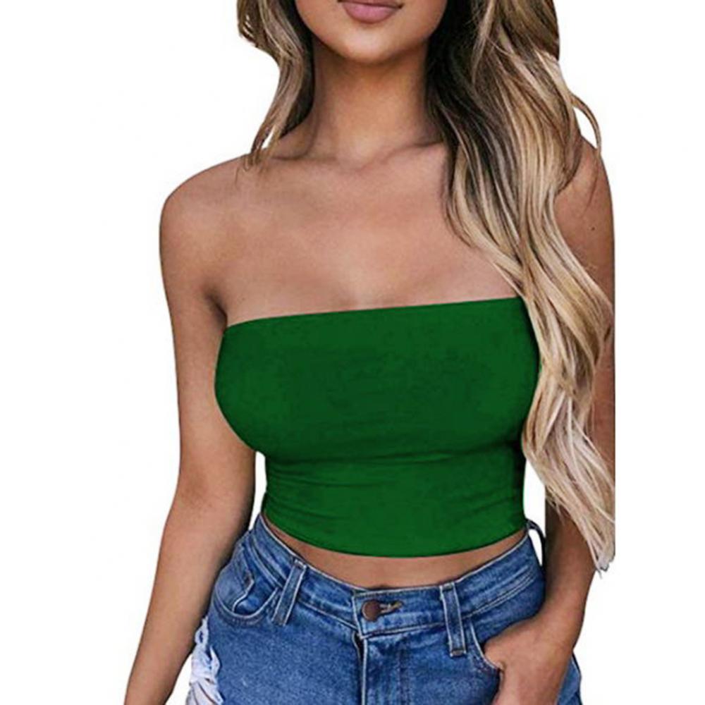 Club Bar Women Sexy Solid Color Vest Strapless Cropped Mini Bustier Slim Elastic Tube Top