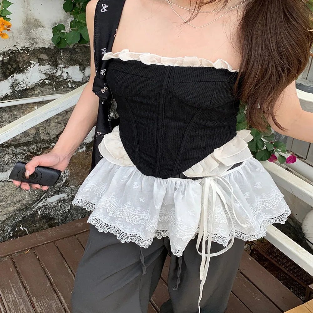 New Embroidered Flower Lace Mini Skirt See Through Y2K Streetwear Ruched Skirts Harajuku Butt Curtain Jeans Decoration