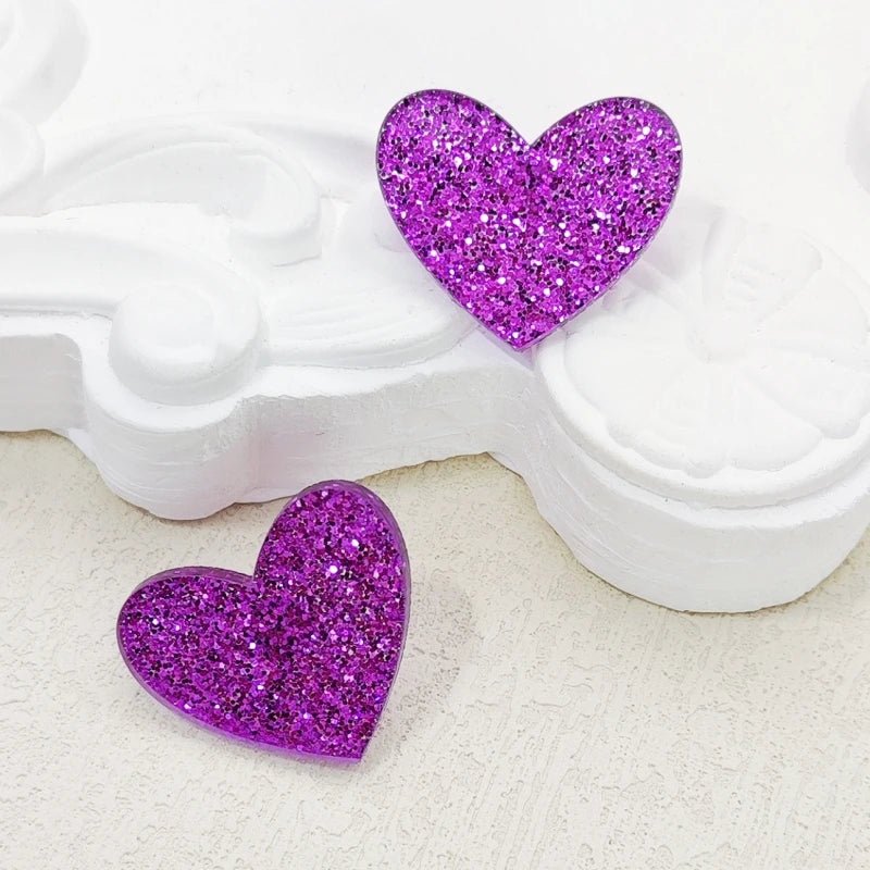 KUGUYS Cute Glitter Peach Heart Stud Earring for Women Acrylic Fashion Summer Jewelry Accessories