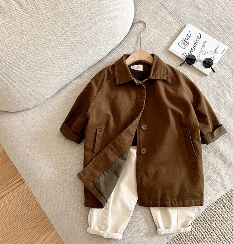 All Season Kids' Cotton Trench Coat Korean Style Unisex Mid Length Versatile Casual Top for Boys Girls