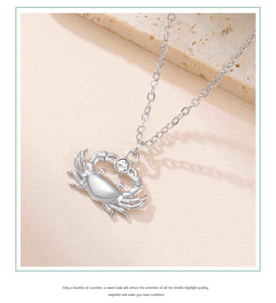 Unift Boho Ocean Style Sea Crab Necklace for Women Stainless Steel Gold Color Aesthetic Fashion Beach Summer Jewelry Gift New