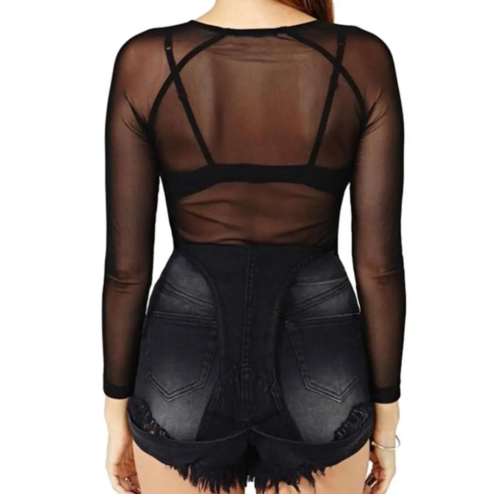 Super-soft Women Top Stylish Women's Sheer Mesh Long Sleeve Top Soft Breathable Round Neck Pullover Slim Fit Punk Beachwear