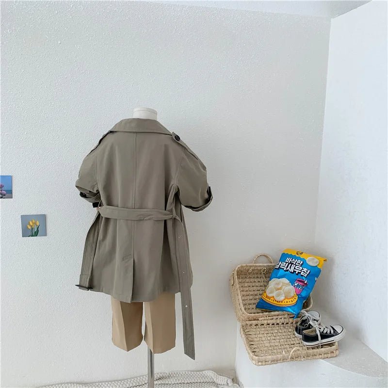 2025 Spring Children's Trench Coat Jacket Long Trench Coat Lapel