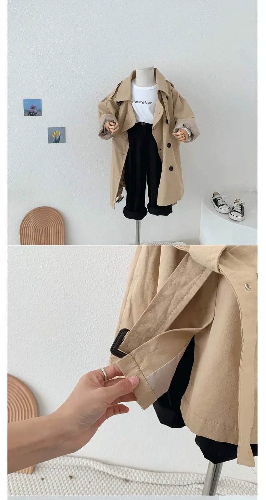 2-10Yrs Kids Trench Coat Spring Autumn Boys Girls Jacket Overcoat Long Sleeve Turn-Down Collar Children Windbreaker Top Clothes