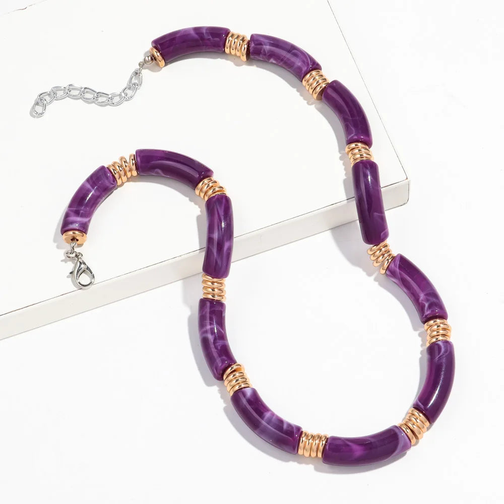 Boho Acrylic Bamboo Curved Tube Stackable Necklaces Bracelet for Women Men HipHop Resin Elbow Beads Choker Necklace 2024 Jewelry
