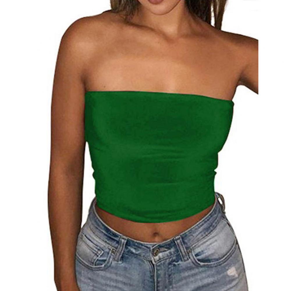 Club Bar Women Sexy Solid Color Vest Strapless Cropped Mini Bustier Slim Elastic Tube Top