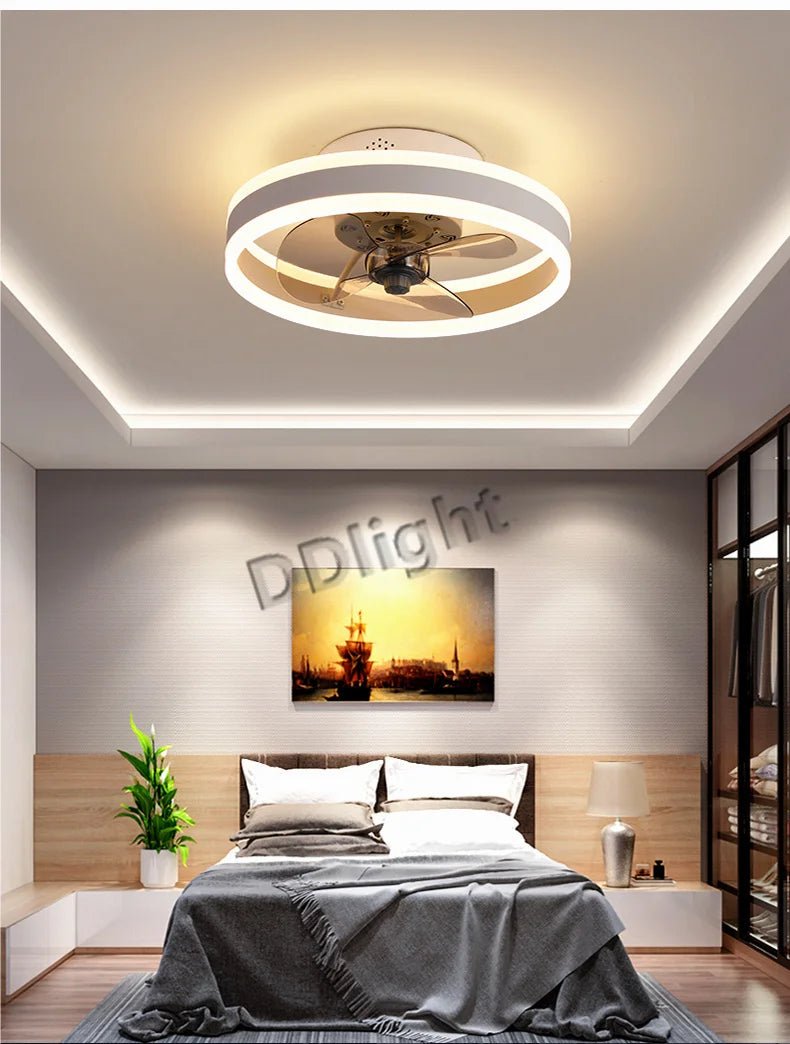 Ventilateur Plafonnier LED Intelligent avec Télécommande – Dimmable, Décor Chambre & Salon | Smart Fan