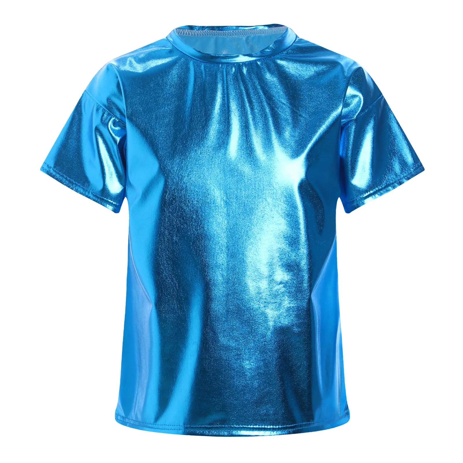 Children T-Shirt Shiny Metallic Short Sleeve Clothes Girl Boys Kids T-Shirt Hip Hop Jazz Dance Costume Top Performance Dancewear