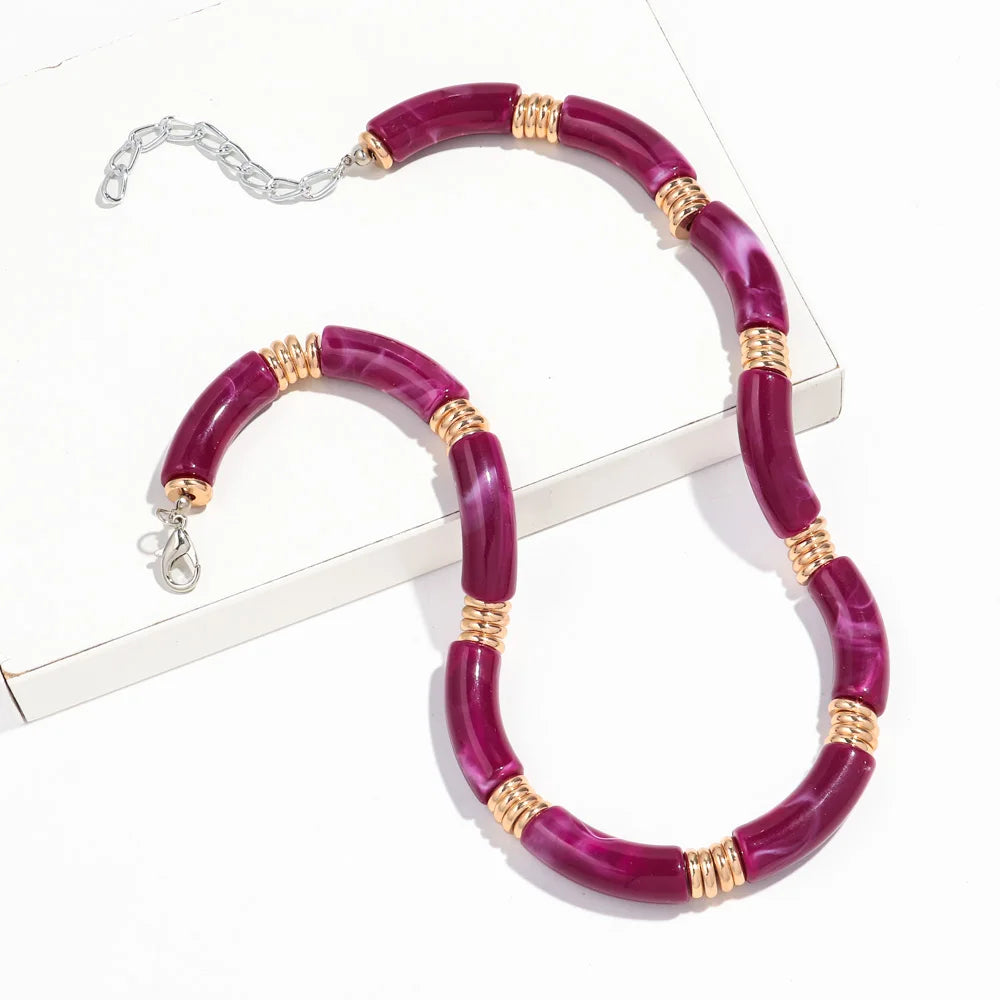 Boho Acrylic Bamboo Curved Tube Stackable Necklaces Bracelet for Women Men HipHop Resin Elbow Beads Choker Necklace 2024 Jewelry