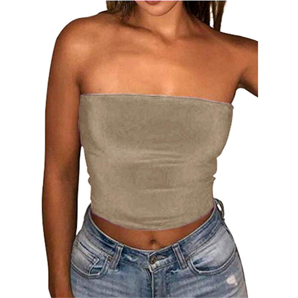 Club Bar Women Sexy Solid Color Vest Strapless Cropped Mini Bustier Slim Elastic Tube Top