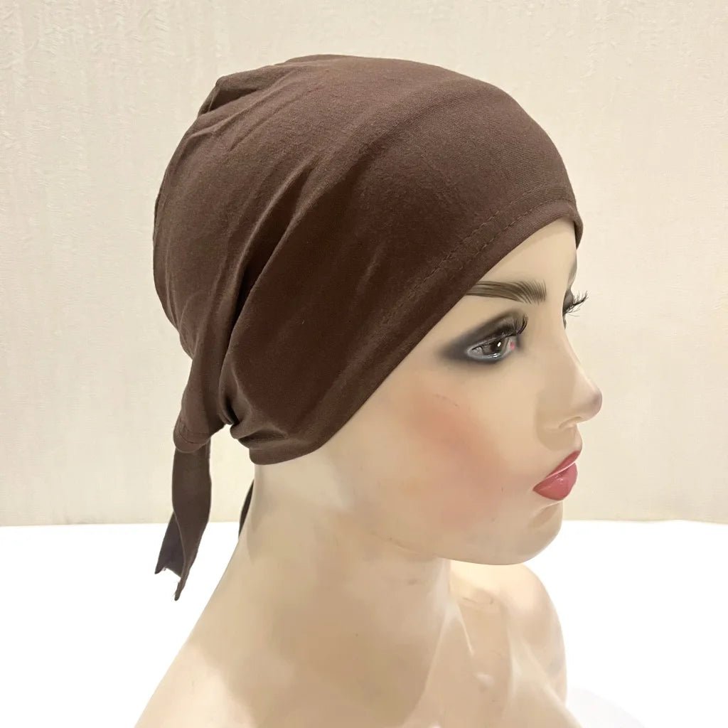 H048 Plain Cotton tie back hats Muslim Turban Pure Color Stretch Inner Hijabs underscarf Women Head Scarf Under Hijab Bonnet