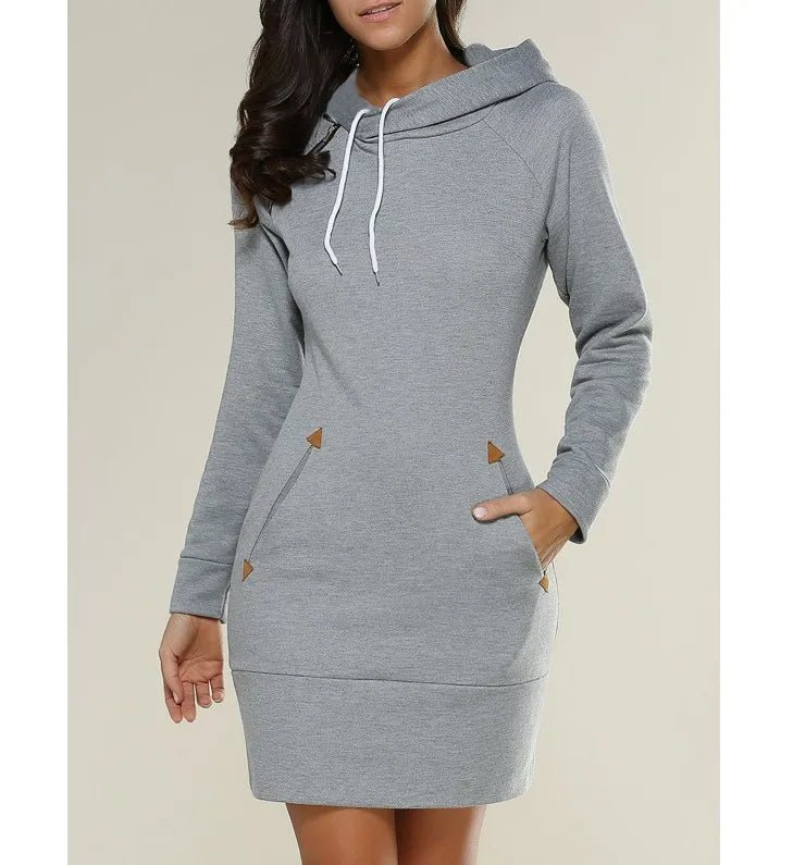 2024 woman Women's Clothing Dresses hot selling new hooded zipper pullover mid length hoodie dress in 5 colors and size 6 Dress