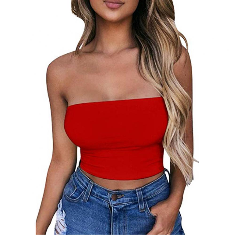 Club Bar Women Sexy Solid Color Vest Strapless Cropped Mini Bustier Slim Elastic Tube Top