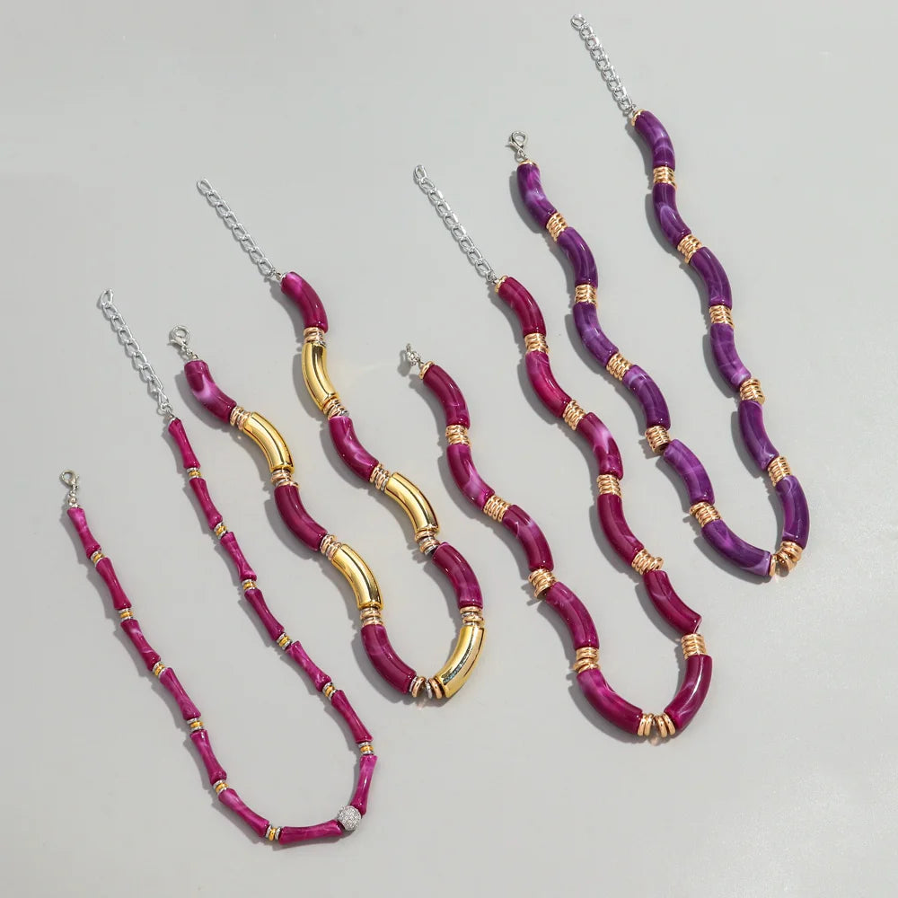 Boho Acrylic Bamboo Curved Tube Stackable Necklaces Bracelet for Women Men HipHop Resin Elbow Beads Choker Necklace 2024 Jewelry