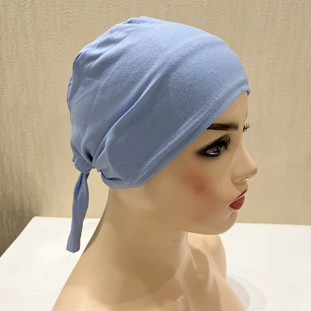 H048 Plain Cotton tie back hats Muslim Turban Pure Color Stretch Inner Hijabs underscarf Women Head Scarf Under Hijab Bonnet