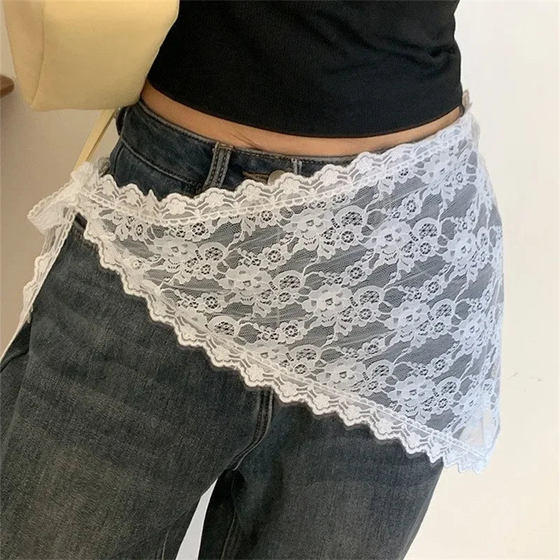 Triangle Short Skirt Half Skirt Butt Curtain Skirt Lace Trim Small Apron Knitting Lace Stacked Ins Korean Headscarf Accessories