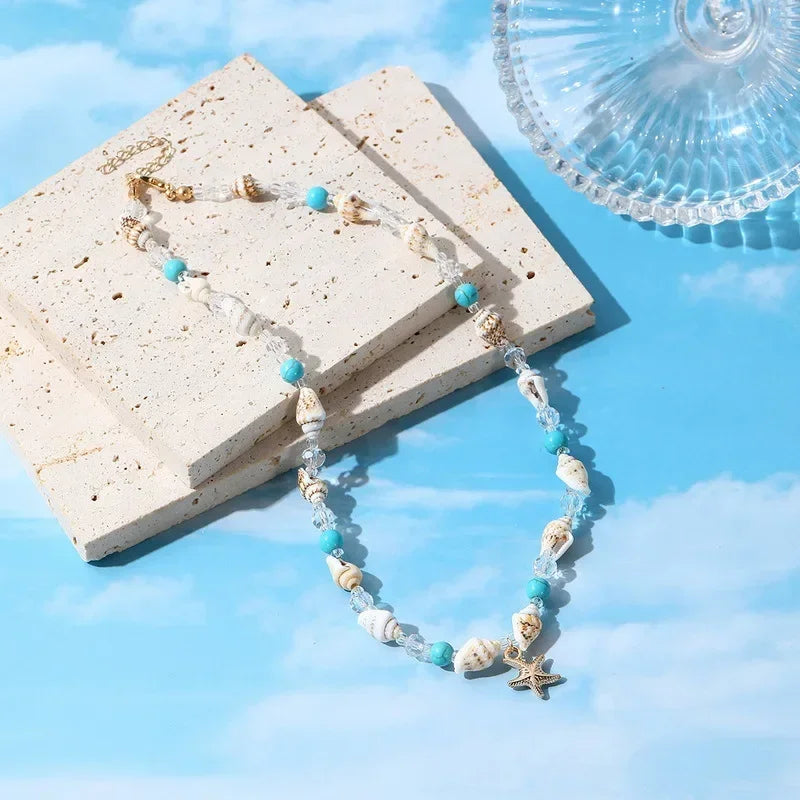 New Beach Style Seashell Necklace Beaded Choker Necklaces for Women Handmade Starfish Pendant Fashion Ocean Jewelry Чокер