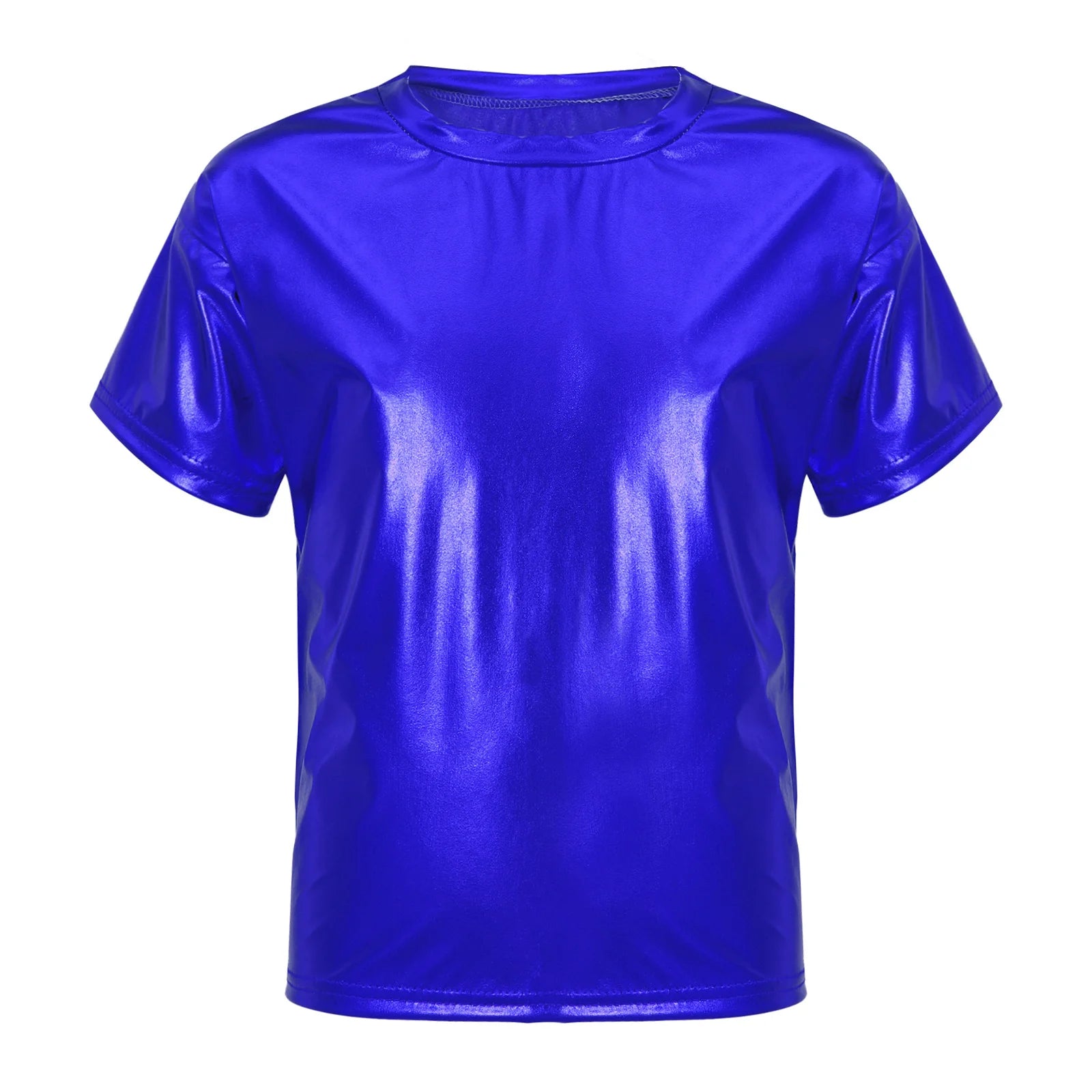 Children T-Shirt Shiny Metallic Short Sleeve Clothes Girl Boys Kids T-Shirt Hip Hop Jazz Dance Costume Top Performance Dancewear