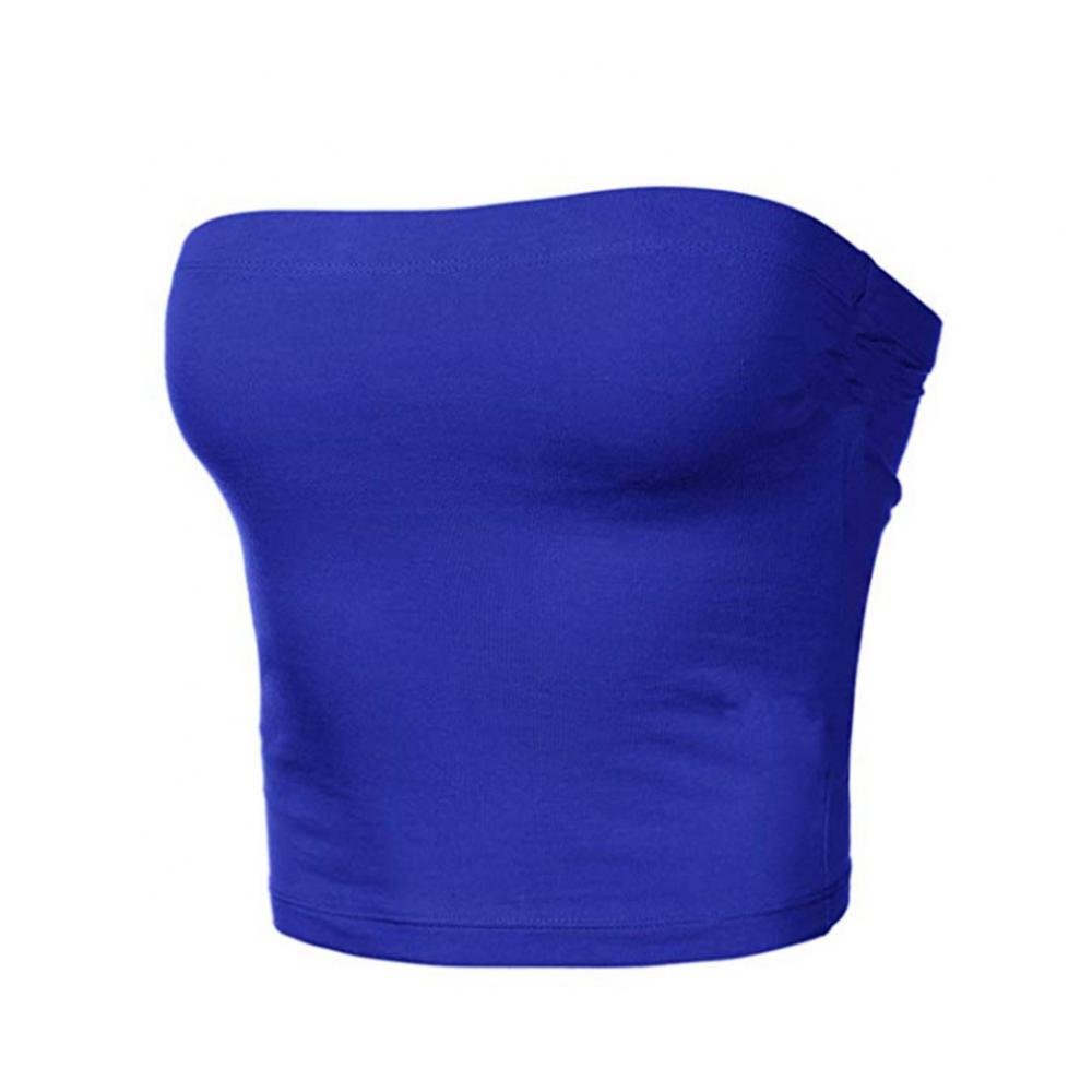 Club Bar Women Sexy Solid Color Vest Strapless Cropped Mini Bustier Slim Elastic Tube Top