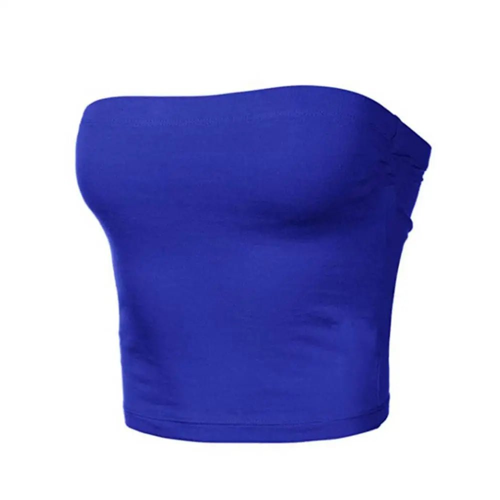 Club Bar Women Sexy Solid Color Vest Strapless Cropped Mini Bustier Slim Elastic Tube Top