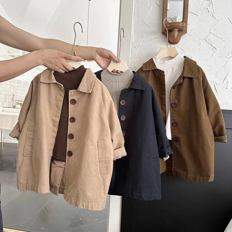 Overcoat Spring Autumn Boys Girls Windbreaker Coat Baby Children Clothing Personality Tide Korean 2026 Simple Pocket