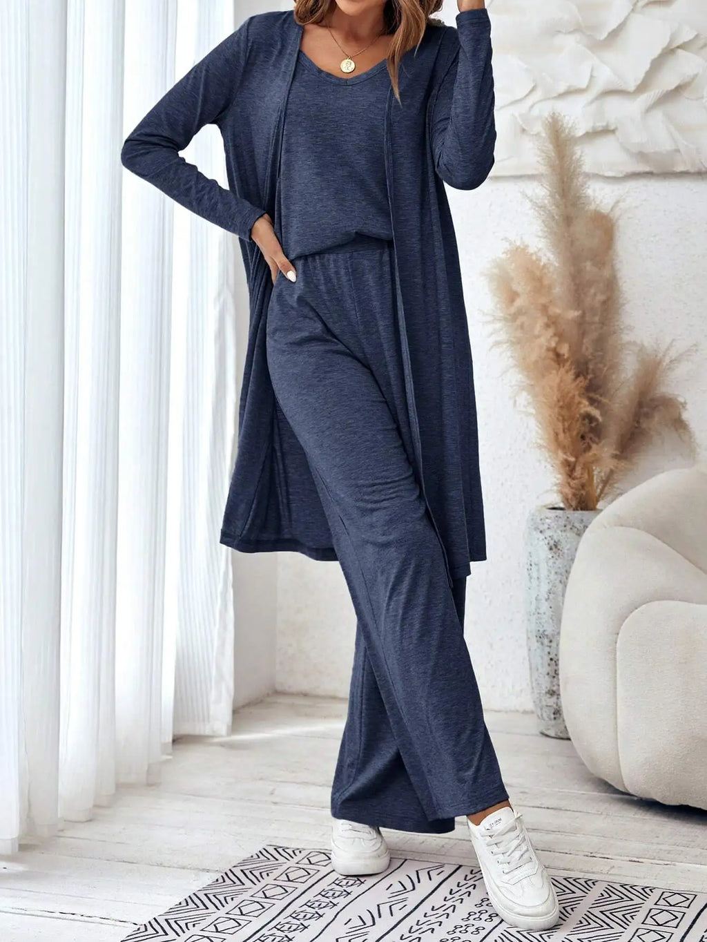 Cardigan ample à col en V et pantalon à jambe droite pour femmes, gilet décontracté, ensemble de 3 pièces, nouvelle mode, automne