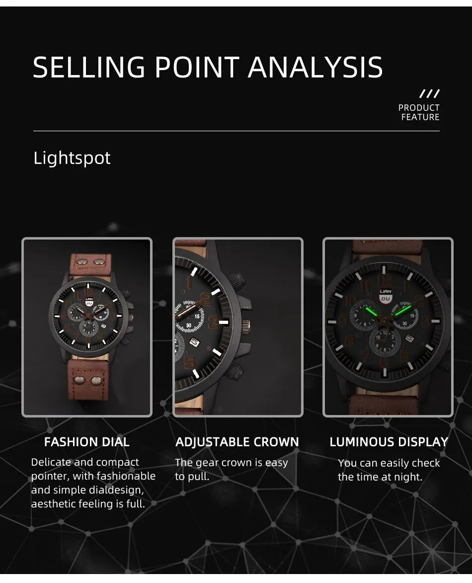 Reloj Hombre Fashion Mens Watches Luxury Men Casual Leather Quartz Watch Male Military Calendar Wristwatch Relogio Masculino