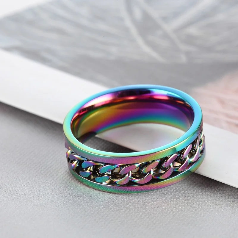 Titanium Steel Rotatable Chain Rings for Women and Men - Spinner Ring, Decompression Multifunctional Chain Ring, Bottle Opener Ring, Gift