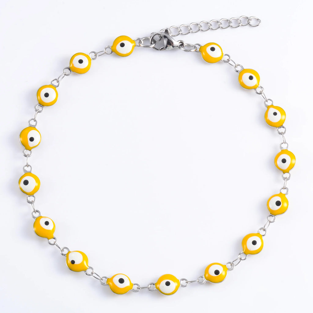 6mm Wide Egg Evil Turkey Eye Chain Stainless Steel Bracelet for Women Girl Ankle Anklet Summer Jewelry Accessories for Hand Foot