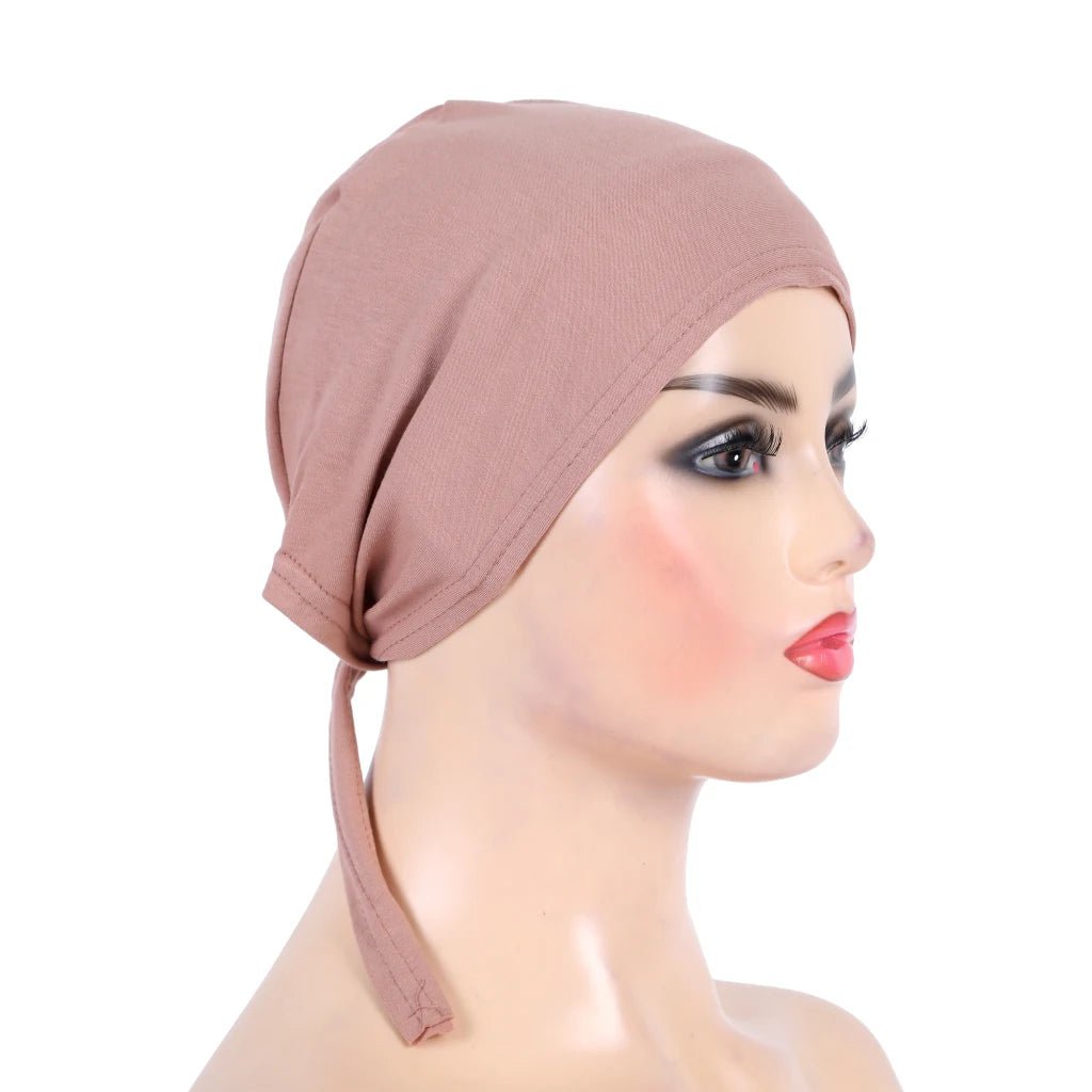 H048 Plain Cotton tie back hats Muslim Turban Pure Color Stretch Inner Hijabs underscarf Women Head Scarf Under Hijab Bonnet