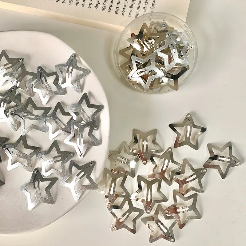 2/50Pcs Y2K Silver Star Hair Clips for Girls Filigree Star Metal Snap Clip Hairpins Barrettes Hair Jewelry Nickle Free Bobby Pin