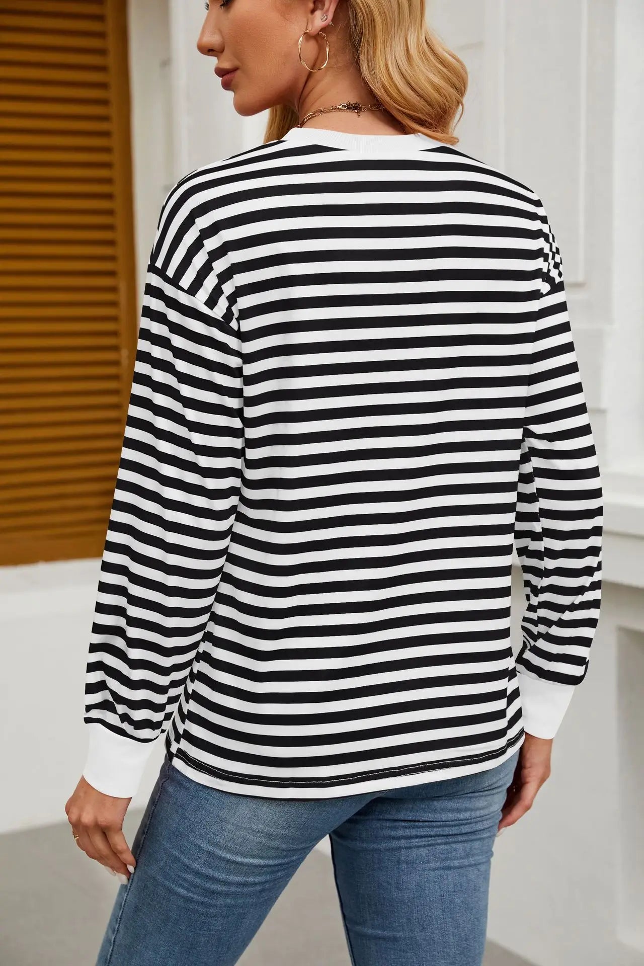 2025 Spring Women's Striped T-shirt Long Sleeve O-neck Color-blocking Fashion Top Versatile College Casual Street Tees