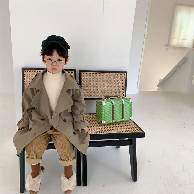 2-7Y Children's Trench Coat Spring Autumn Boys Girls Jacket Overcoat Long Sleeve Turn-Down Collar Windbreaker Top Kids Clothes