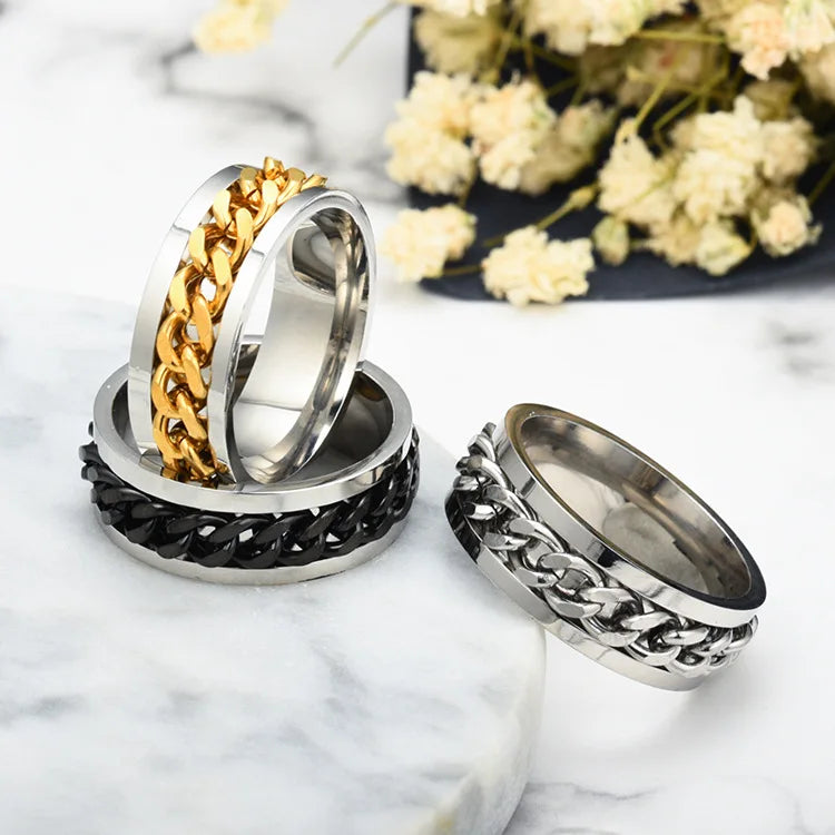 Titanium Steel Rotatable Chain Rings for Women and Men - Spinner Ring, Decompression Multifunctional Chain Ring, Bottle Opener Ring, Gift