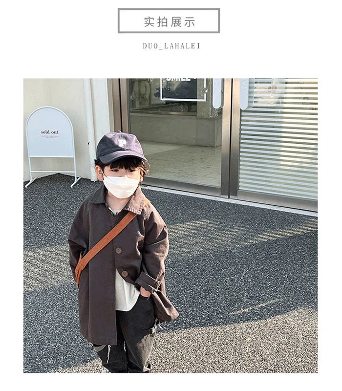 Overcoat Spring Autumn Boys Girls Windbreaker Coat Baby Children Clothing Personality Tide Korean 2026 Simple Pocket