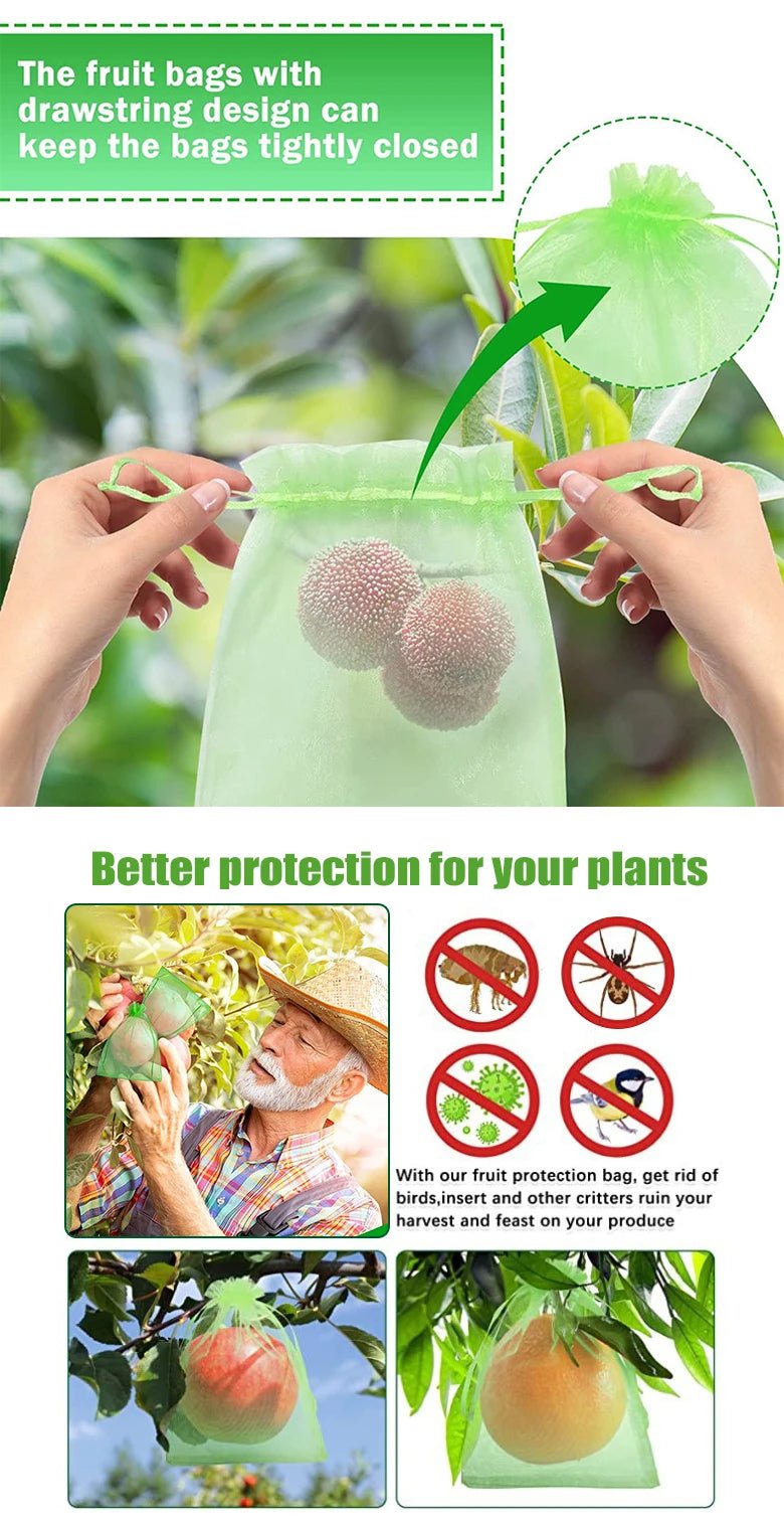 20-100pcs Strawberry Grapes Fruit Grow Bags Netting Mesh Vegetable Plant Protection Bags For Pest Control Anti-Bird Garden Tools
