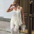 Tornova Lace Splice Sling Vest T-shirt Lady Irregular See Through Sexy Top V-neck Hot Girl Casual Party Commuting Tanks Fashion
