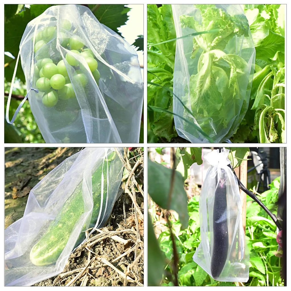 20-100pcs Strawberry Grapes Fruit Grow Bags Netting Mesh Vegetable Plant Protection Bags For Pest Control Anti-Bird Garden Tools