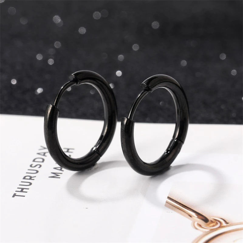 8-20mm Simple Stainless Steel Small Hoop Earrings for Women Men Minimal Gold Silver Black Color Huggie Hoops Jewelry Accessories