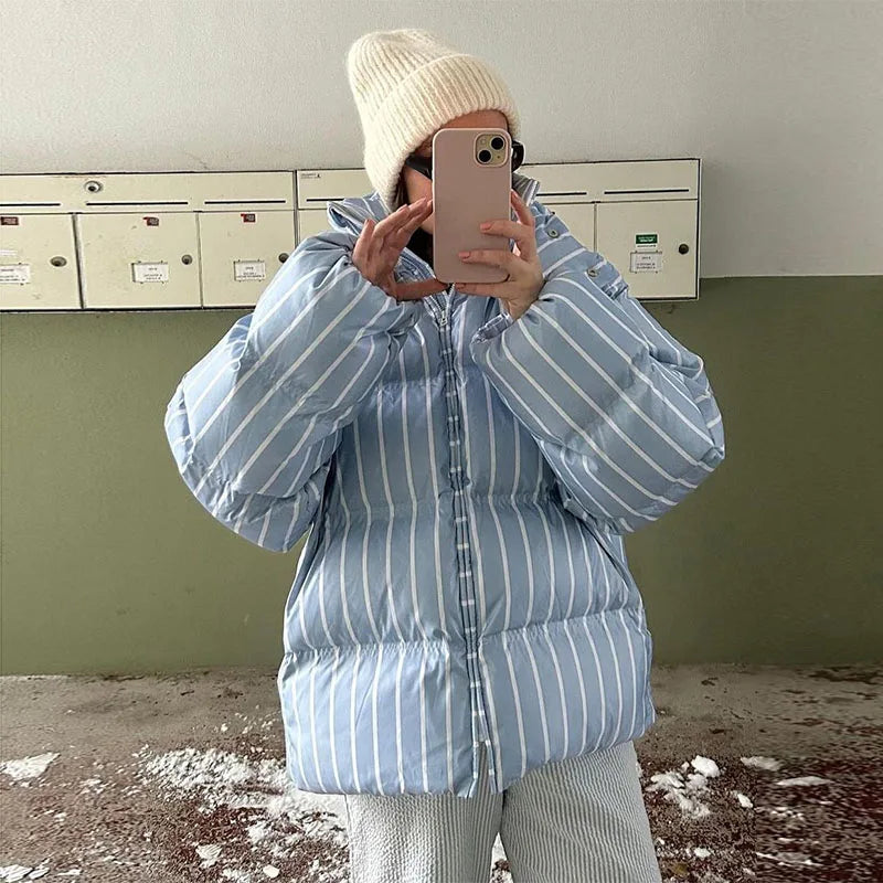 Street Drawstring Detachable Hooded Cotton Coats Women Stand Collar Full Sleeve Lace Up Slim Waist Coat 2025 Winter Warm Outwear