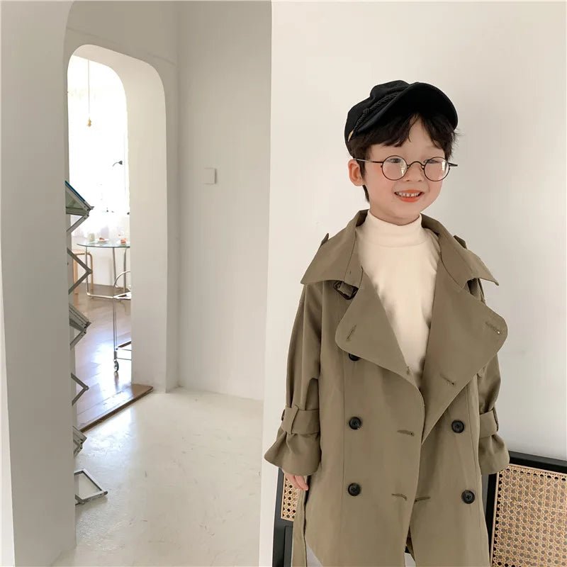 2025 Spring Children's Trench Coat Jacket Long Trench Coat Lapel