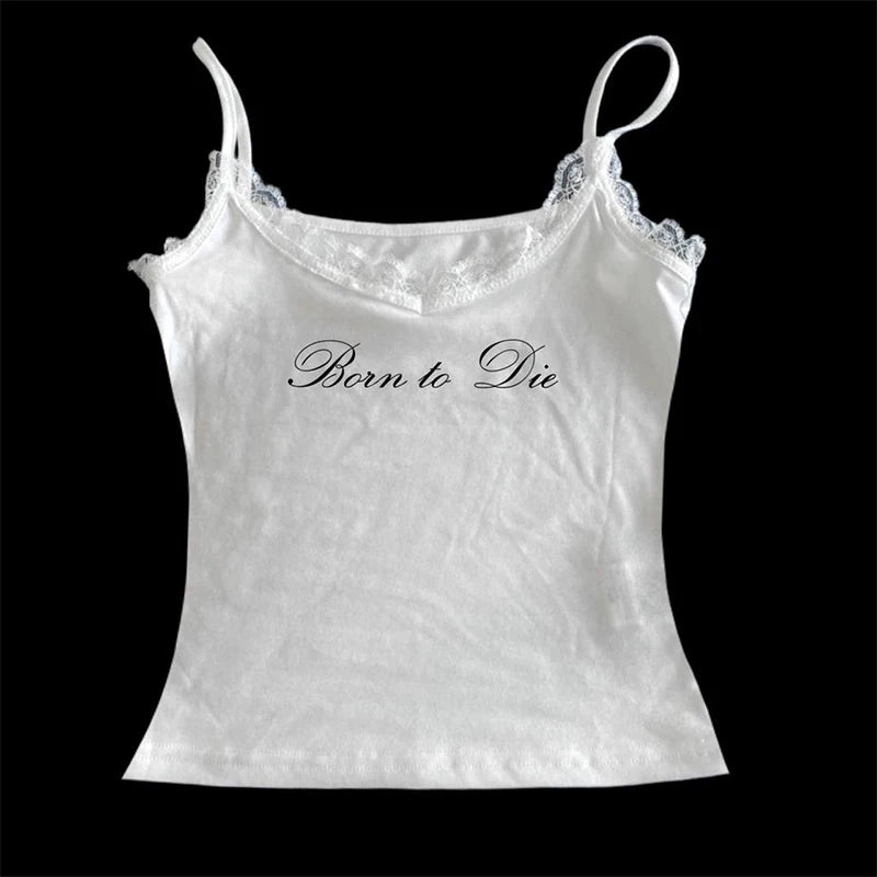 Women's Sleeveless Camisole Y2K Sexy Lace Streetwear Hip Hop Punk Rock Vintage Emo Girls Chic Letter Print Gothic Slim Baby Tops