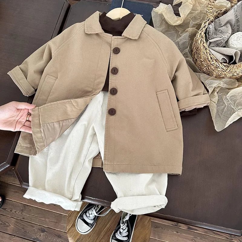Overcoat Spring Autumn Boys Girls Windbreaker Coat Baby Children Clothing Personality Tide Korean 2026 Simple Pocket