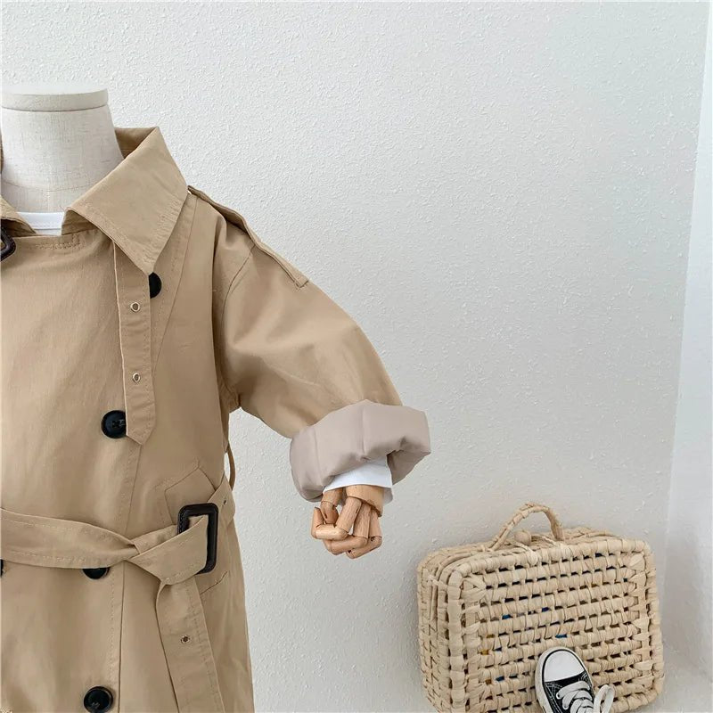 2-9y Kids Trench Coat Spring Autumn Boys Girls Jacket Overcoat Long Sleeve Turn-Down Collar Children Windbreaker Top Clothes