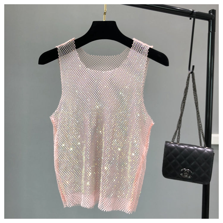 Débardeur brillant avec perles de cristal, Club de fête, Sexy, ajouré, diamants estampage, Camis Winky, gilet sans manches