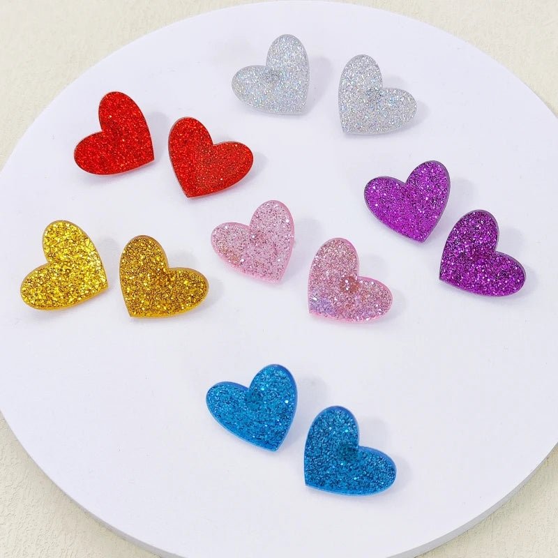KUGUYS Cute Glitter Peach Heart Stud Earrings for Women Acrylic Fashion Summer Jewelry Accessories